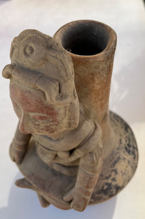 PRE COLUMBIAN AZTEC/MAYAN TERRACOTTA VESSEL SEATED LADY