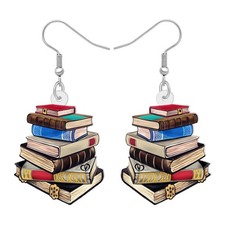 Acrylic Novelty Book Earrings Bookshelf Dangle Back To School Jewelry Teacher Ap