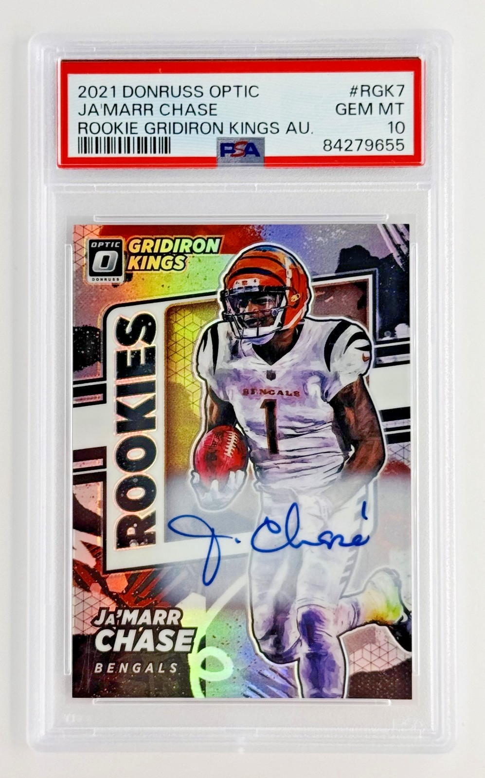 2021 Optic Ja'Marr Chase Rookie Gridiron Kings Auto /99 PSA 10 POP 14 Bengals RC
