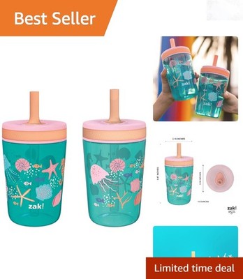 Kids Tumbler Set 15oz Leaktight Straw Cups Ocean Shells Reusable Plastic