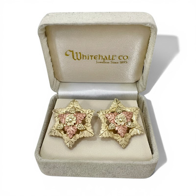 Vintage Black Hills Gold 12K Starburst Statement Stud Earrings 28mm 5.4g