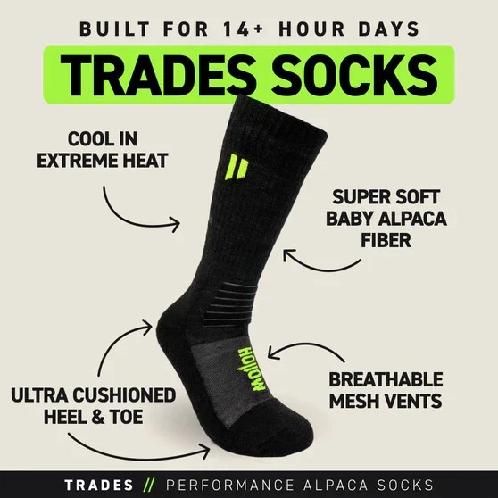 New Hollow Trades Crew Height Alpaca Socks Black Medium Men 7-9.5 Women 7-10