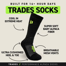 New Hollow Trades Crew Height Alpaca Socks Black Large Men 10-13 Women 10.5-13