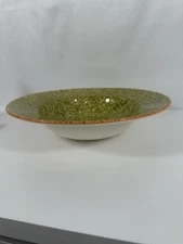 Over & Back Indoor Inc. Green w/orange Rim Spongeware Serving Bowl 11.25”
