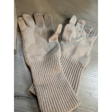 Fisher Finery 100 Cashmere Cable Knit Beanie Hat Gloves Set Beige Women OS