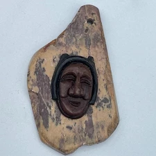 Vintage Jasper Carved Face Pendant Stone Totem Boho Artisan