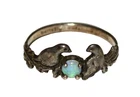 Vintage 2 Engraved Birds with Opal Nest Sterling Silver Ring 1.9 Grams Size 7.75
