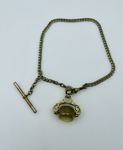 Antique Viktorianisch Gold Gefüllt Quarz Drehbar Taschenuhr Kette Ziselieren - Afbeelding 1 van 8