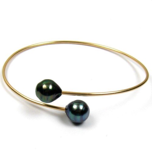 7" 10-11mm Tahitian Black Pearl Bangle Bracelet 925 Silver or Gold Filled - Picture 5 of 6