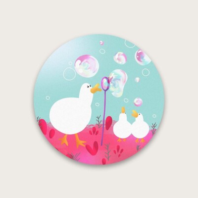 Sticker Vinyl Shiny Duck Bubbles Colors Decoration Round form Adorable Cute