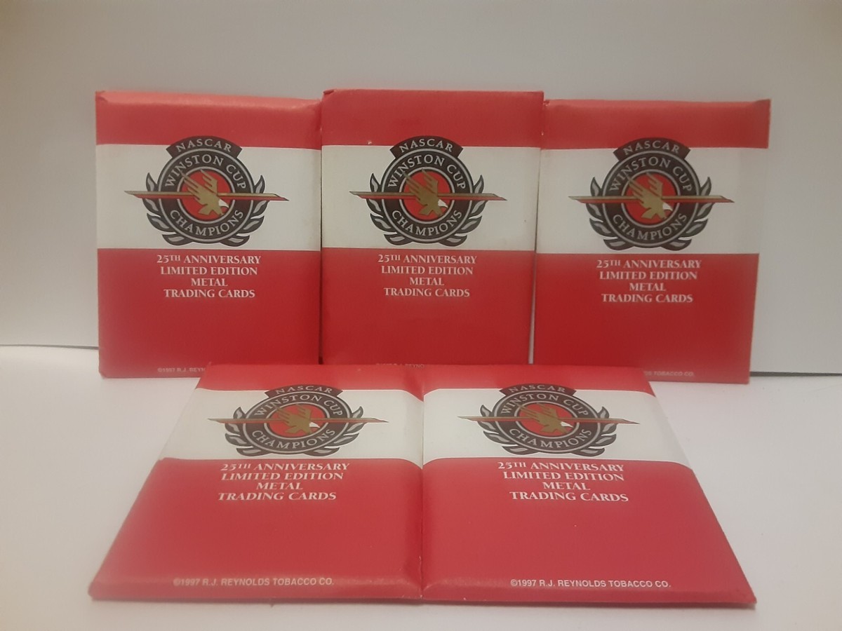 25th anniversary limited edition metal trading cards Nascar 25th Ann. Metal Racing Cards 5 unopened packs ..loose card not  included