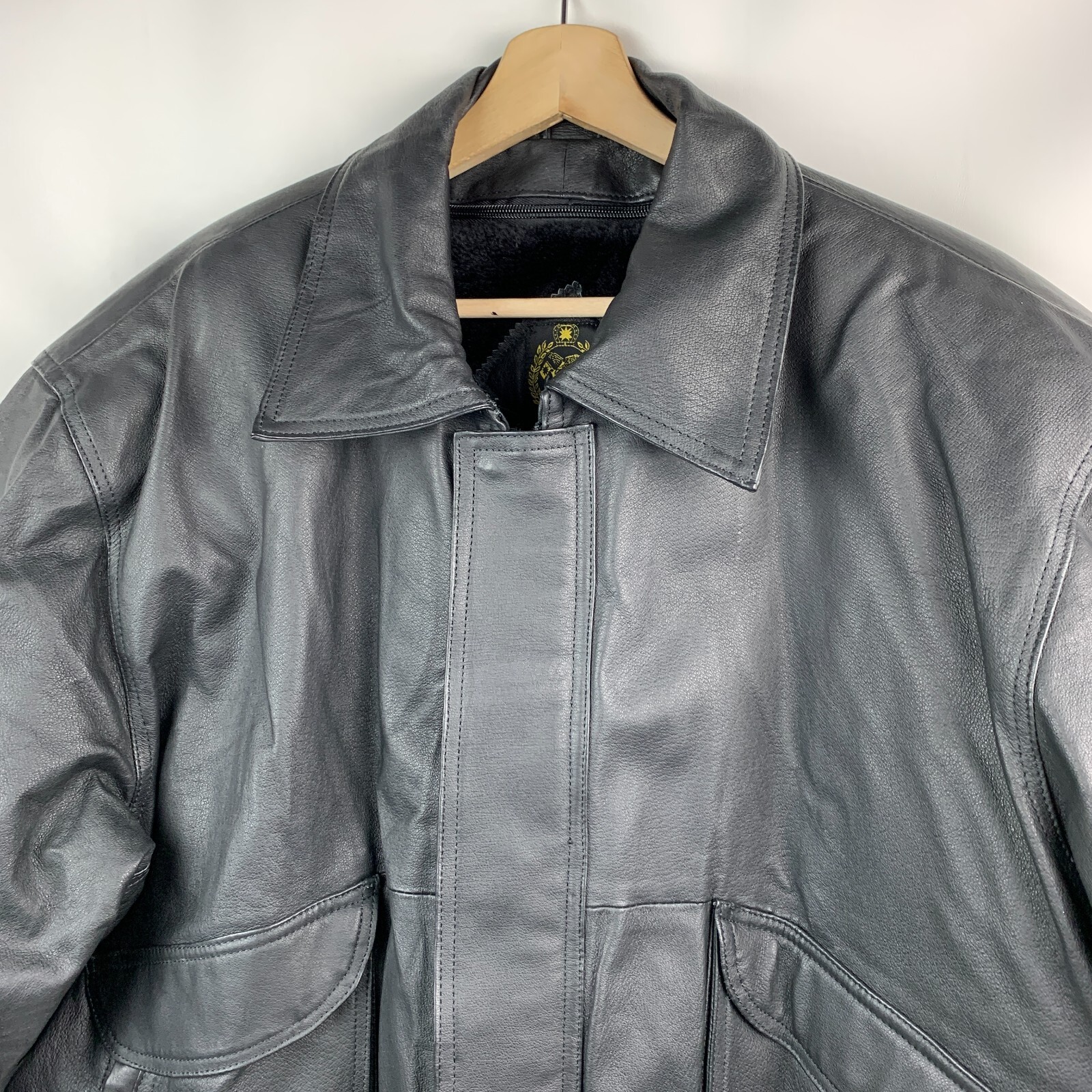 Protocol Bomber Jacket Black Leather Collared Zip… - image 4