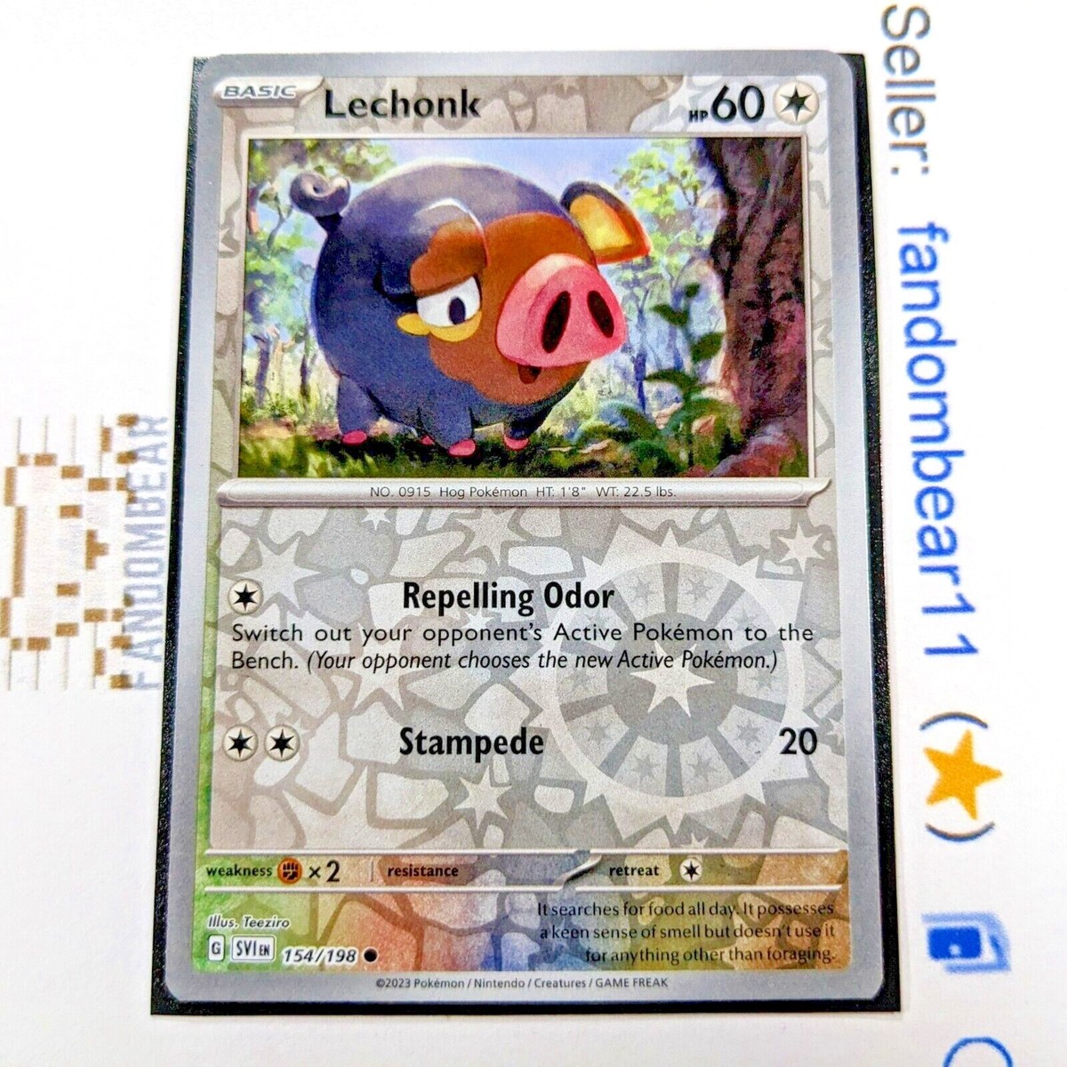 Lechonk REVERSE HOLO card 154/198 Scarlet & Violet Base 2023 Pig
