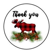 Holiday, Christmas Thank you stickers, labels, tags, envelope seals, plaid moose