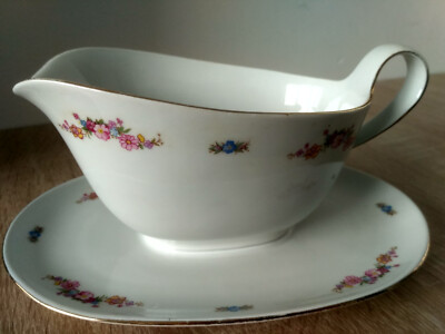 Vintage Gravy Sauce Boat KAHLA Integrated Saucer 1937-1957 Flower Posies Germany