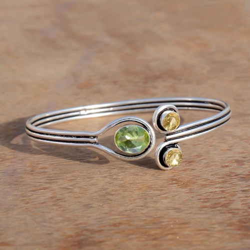 Peridot Cut & Citrine Topaz Gemstone 925 Sterling Silver New Collection Bracelet - Picture 3 of 7