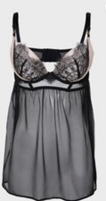 Ann Summers Siren Lace Trim Babydoll Top Black Lingerie Size 4 B-C Cup