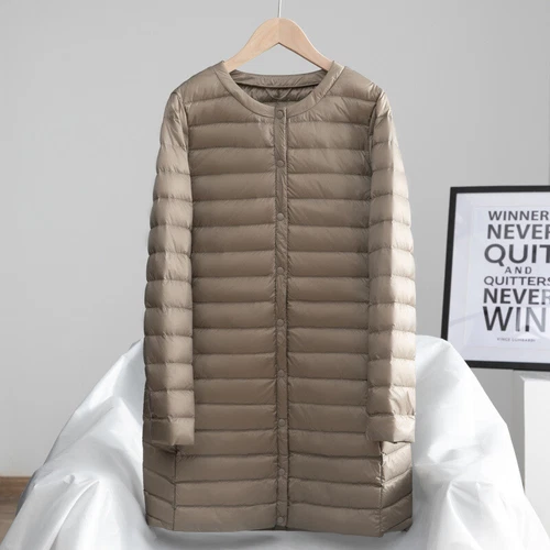 Chaqueta acolchada acolchada ligera para mujer cuello redondo calce ajustado prendas exteriores Parka - Imagen 21 de 24