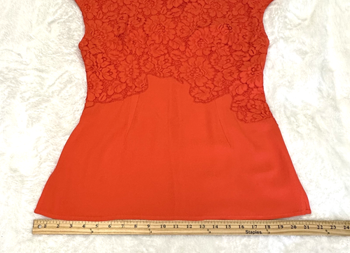 By Malene Birger Coral Red Floral Lace Overlay Blouse Cap Sleeve Top Sz L - Picture 10 of 13