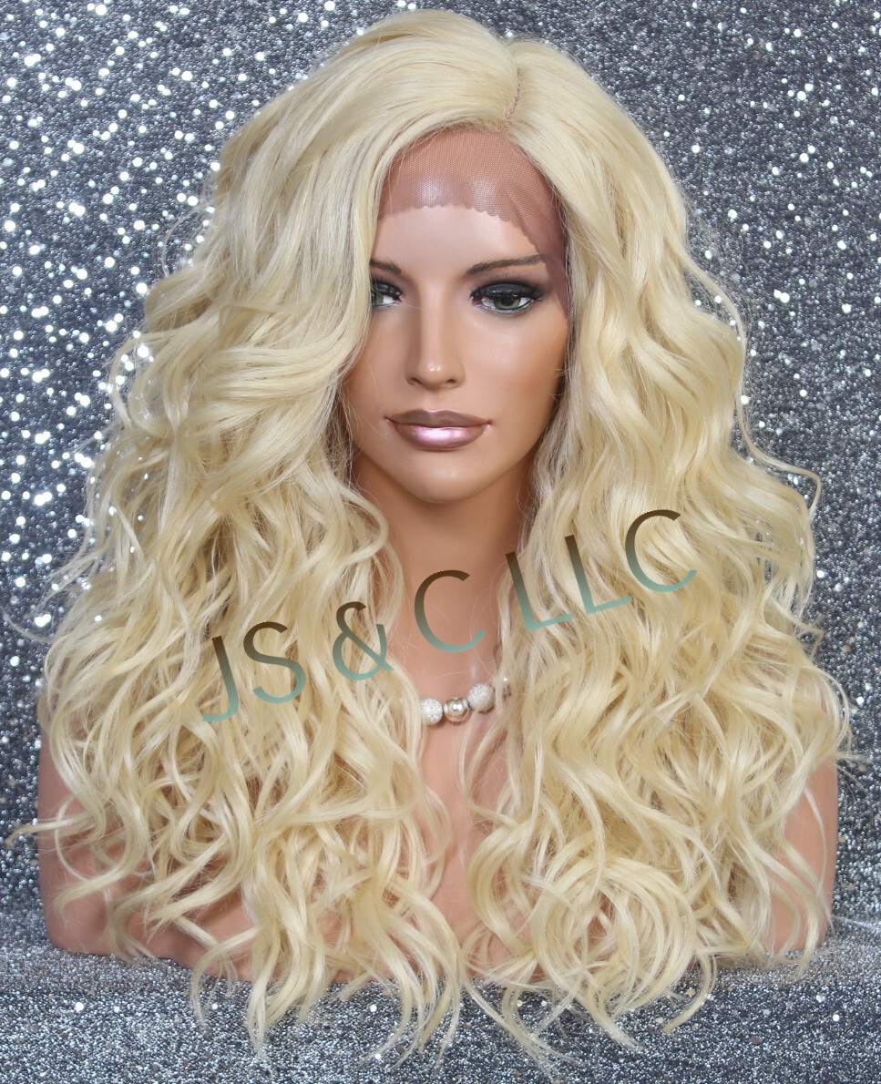 Human Hair Blend Full Mono Lace Front Wig Wavy Bleach Blonde  display picture 1