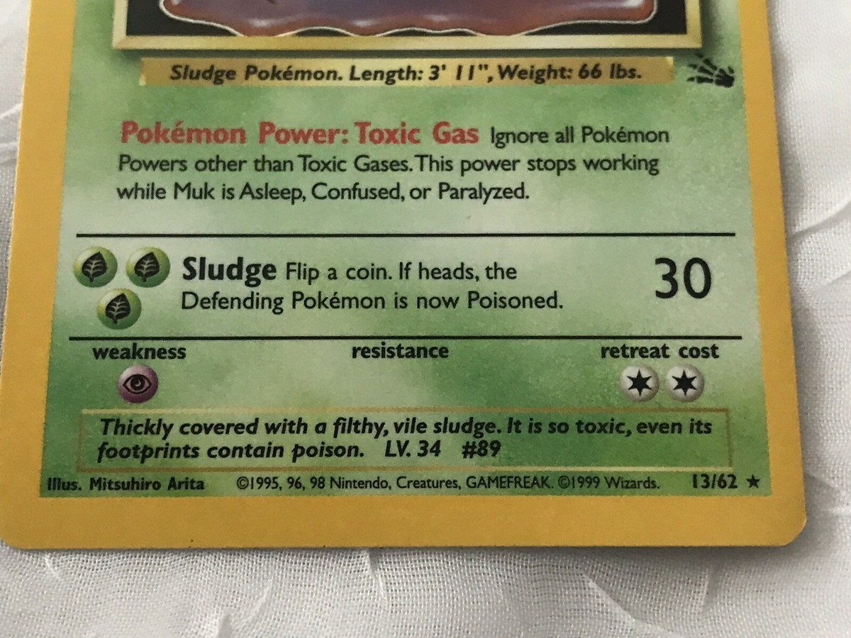 Pokemon Muk Card 70 HP Stage 1 Foil Holo 13/62 LV. 34 #89 | eBay