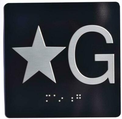 Star G (Star Ground) Elevator Jamb Plate Sign with Braille and Rai...REF24-1027
