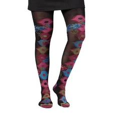 Dub & Drino France Women's Opaque Floral Tights, Poppy, M/L, Made in Italy