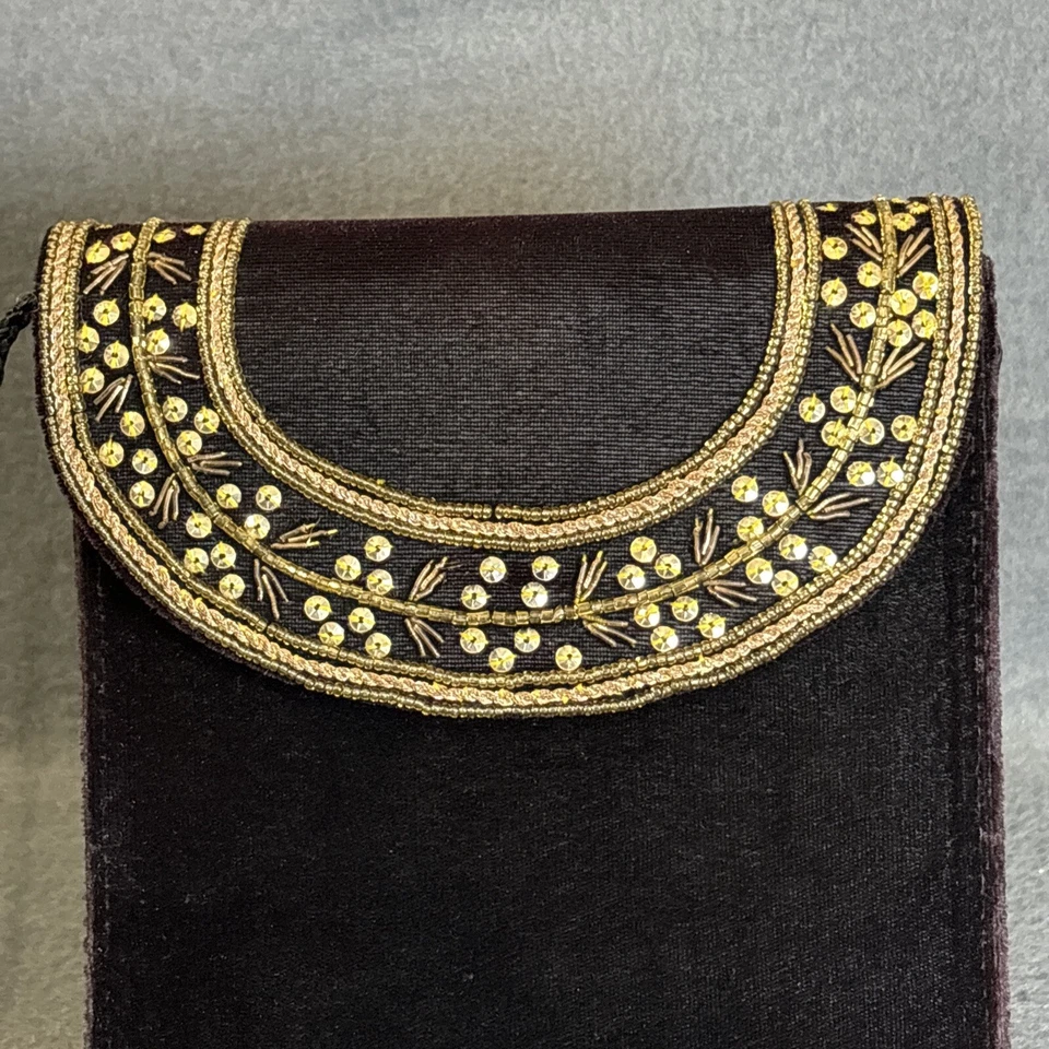 De Colección Cartera Para Mujer Pequeña Púrpura Bolso sin asas Bolso de Noche Terciopelo Baile de graduación Satinado Dorado Cuentas Foto 2 de 4