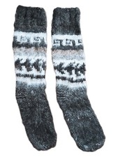 BRAND NEW, 1 PAIR, 100 ALPACA RUSTIC WOOL, HAND KNITTED SOCKS, DARK GREY COLOR