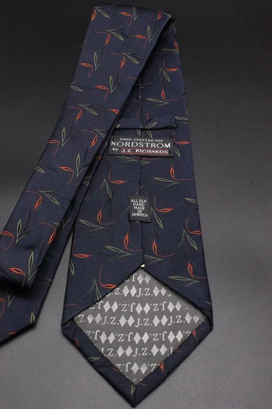 Широкий галстук JZ RICHARDS. Синий с зеленым, обожженным оранжевым и черным осенним узором листвы. - Изображение 3 из 3
