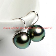 New 8/10/12/14/16mm Black South Sea Shell Pearl Silver Hook Dangle Earrings