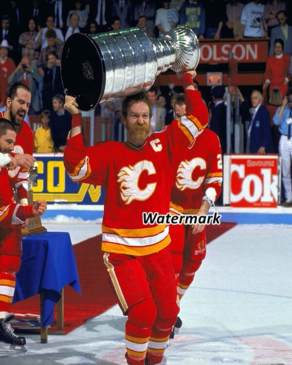 NHL 1989 Calgary Flames Lanny McDonald Hoisting Stanley Cup Color