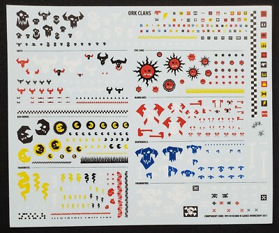 Decalcomanie Warhammer 40k Orks – Foglio Transfer Per Miniature ORK CLANS