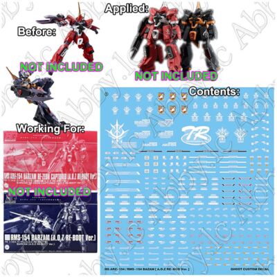for HG 1/144 RMS/ARZ-154 Barzam Re-Zeon Captured AOZ Re-Boot WaterSlide Decal UC