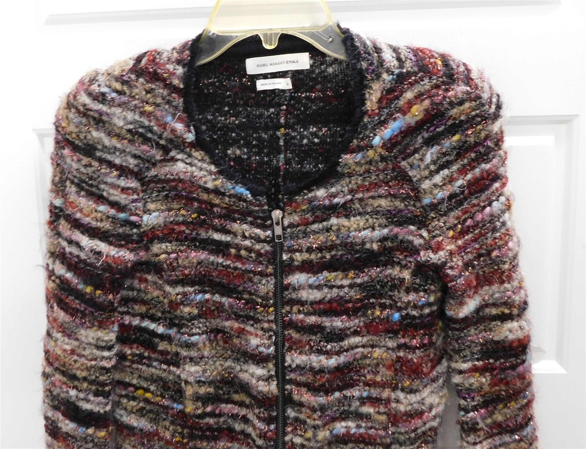 Isabel Marant Etoile Purple Multi Boucle Knit Zip Jacket sz