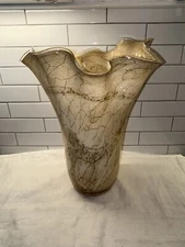 ZORZA MCM BLOWN GLASS Ruffled Free Form Handkerchief  VASE 14” Tall