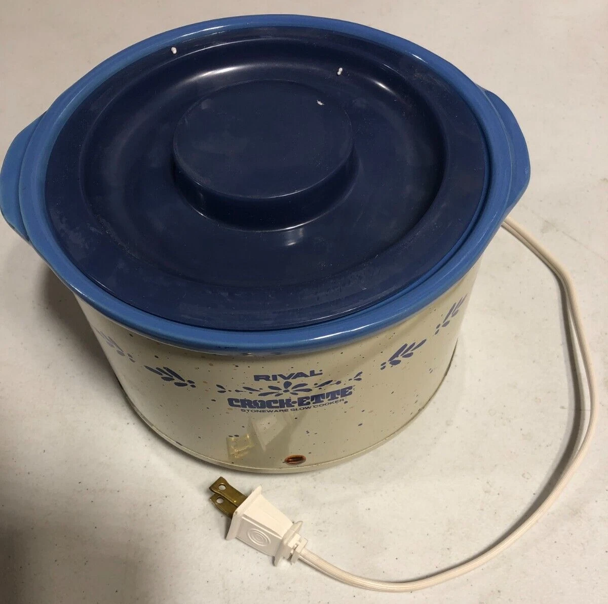 Rival Crock-Ette 1qt. Stoneware Slow Cooker Crock Pot White/Blue **