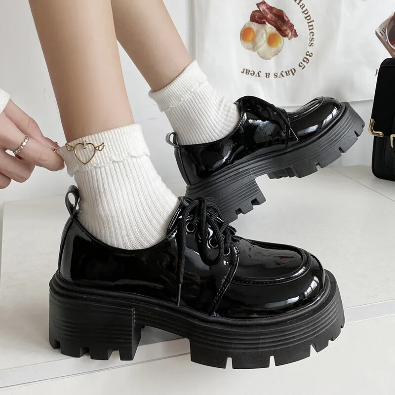 Loafers Women Lace Up Oxford Shoes Woman Black Shoes Female