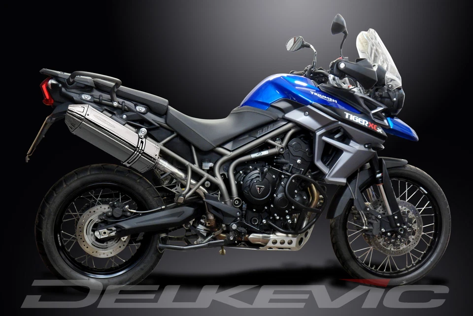 Triumph Tiger 800 XC 2011-19 Kit de silenciador de escape de acero inoxidable triovalado de 13" sin cordones Foto 4 de 4