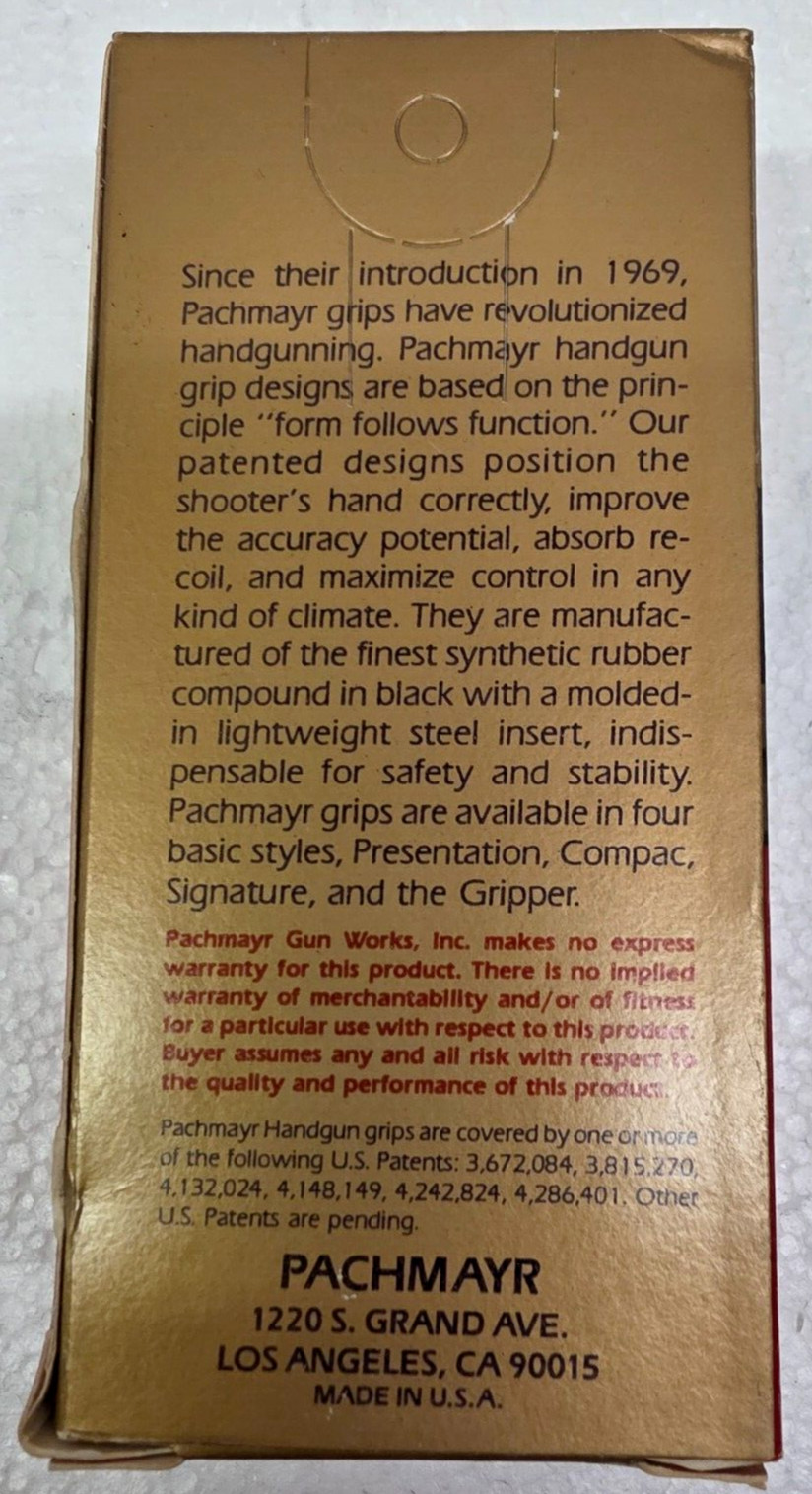 1 PACHMAYR GM-380 Vintage Rubber Pistol Grips COLT 380 Government Model NEW NOS