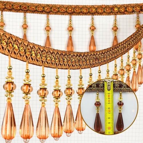 Cinta de encaje tapicería retro costura cortina flecos borla cuentas cristal 1M - Imagen 2 de 25