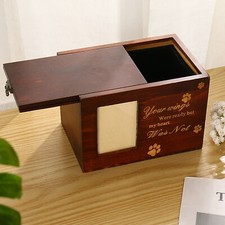 1x Wooden Pet Memorial Urn For Ashes With Photo Frame Cat/Dog Memory Box Keepsak