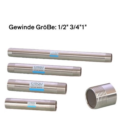 Rohrnippel Gewindeverlängerung Doppelnippel V2A Edelstahl Fitting BSP 1/2'' -1''