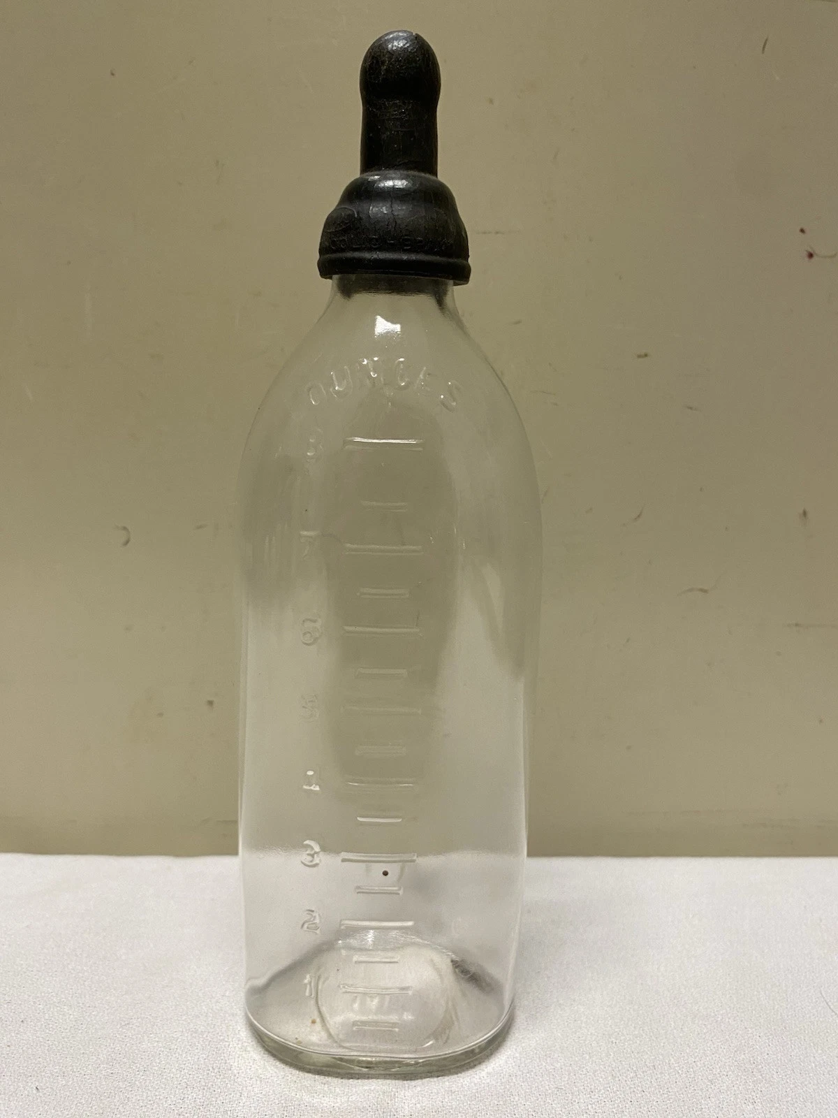 Vtg Oval Glass Graduated Newborn Baby Bottle 8 Ounce w Rubber Top