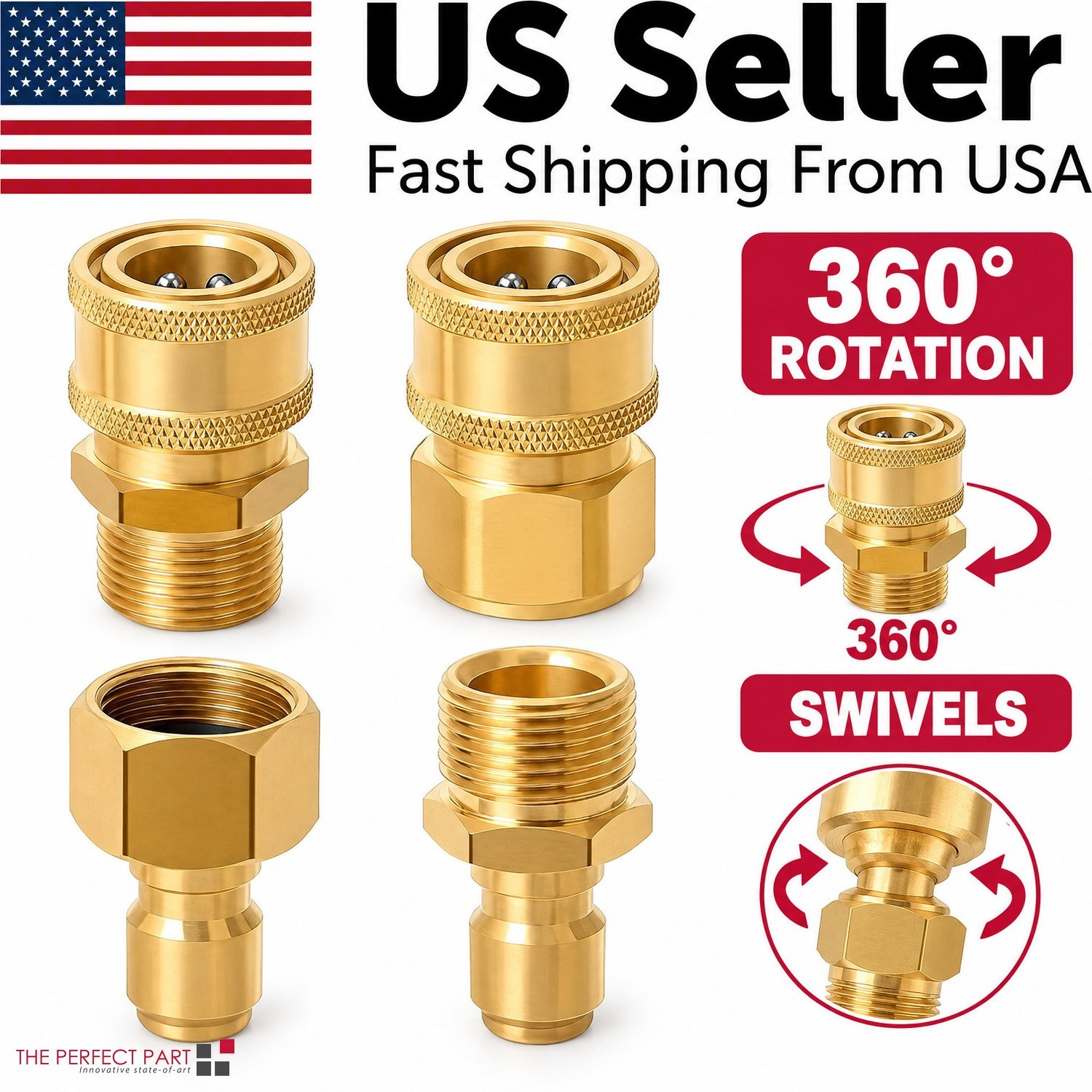 4x Pressure Washer Adapters Set Quick Disconnect Kit M22 Swivel to 3/8'' Connect