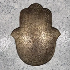 Boho Vintage Hamsa Namaste Hand Decorative Brass Metal Decor Handmade India 7”