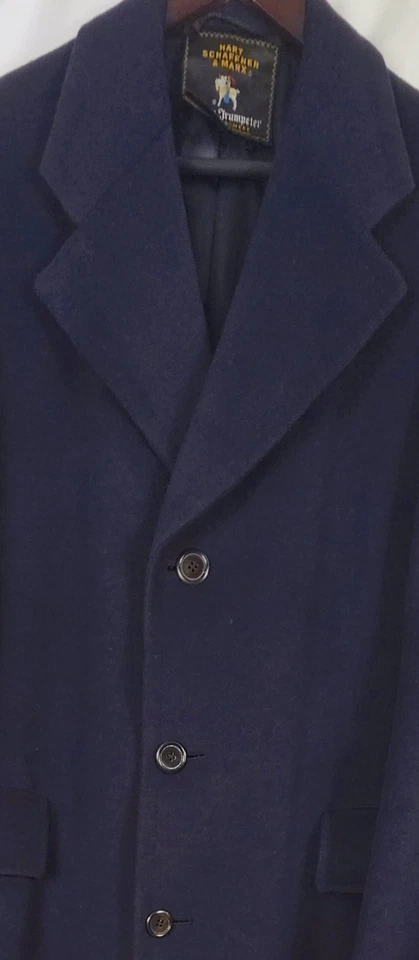 MINT Men's Hart Schaffner & Marx Silver Trumpeter 100% Cashmere Overcoat Navy XL - Image 2 of 4
