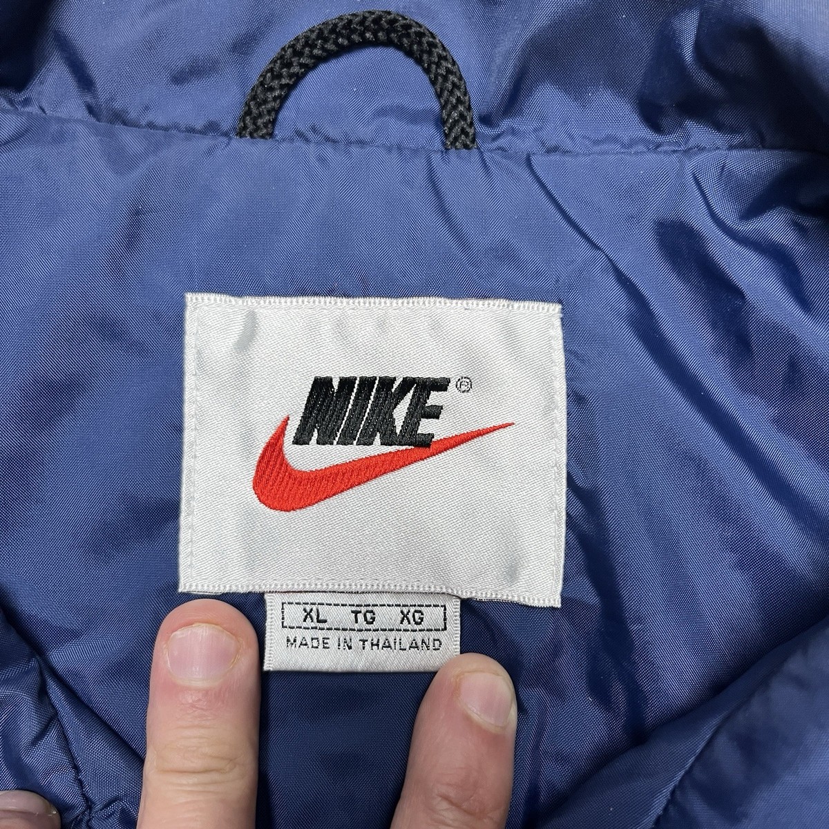 1990s Nike Big NIKE on Back Deep Red White Blue Nylon Track Jacket