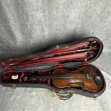 Vintage Unmarked Violin For Restoration W/ 4 Bows  Case