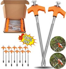40 8" Tent Stakes Heavy Duty Non-Rust Metal Threaded Tent Spikes Camping Stake